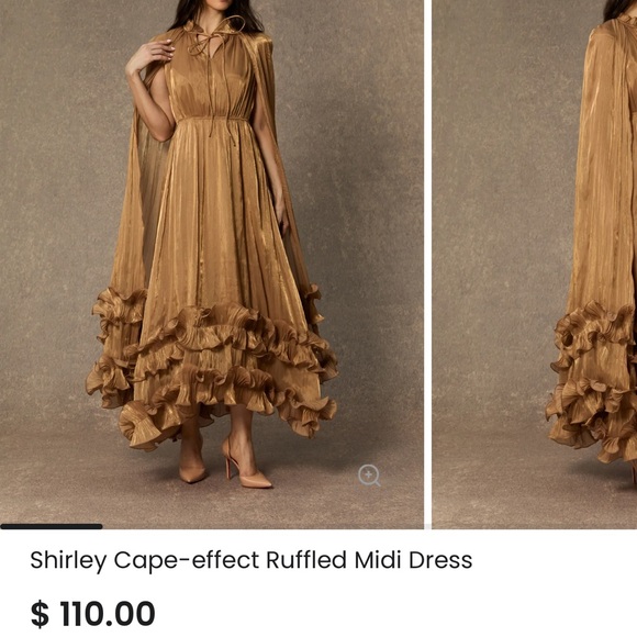 Sunfere Shirley Gold Ruffled Midi Dress - Picture 2 of 14